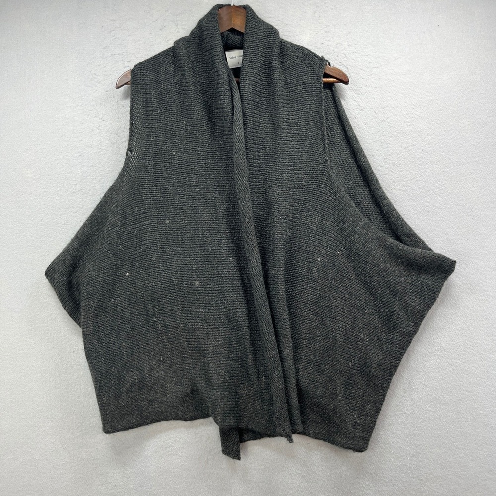 Bishop Young Cardigan Vest Womens M Gray Wool Blend Open Front Draped Boho Knit